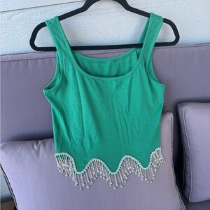NWOT Green Beaded Hem Tank Top